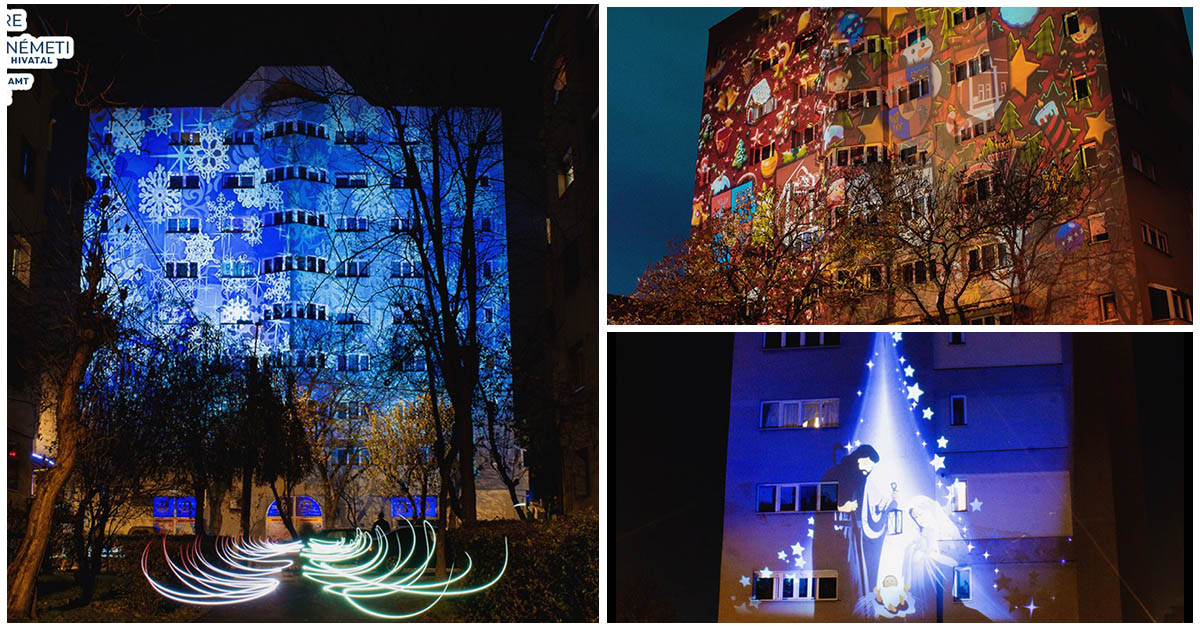 FOTO. Atmosferă de sărbătoare în cartierele Sătmarului: proiecții speciale de Crăciun și lumini de basm