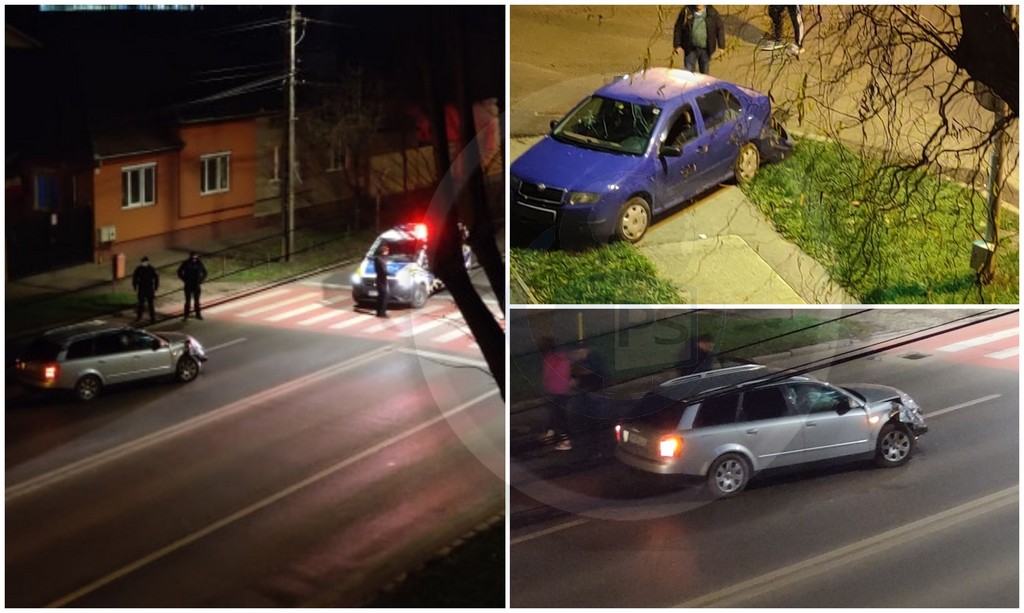 FOTO/VIDEO. Accident pe B-dul Lucian Blaga. Mașină proiectată pe trotuar