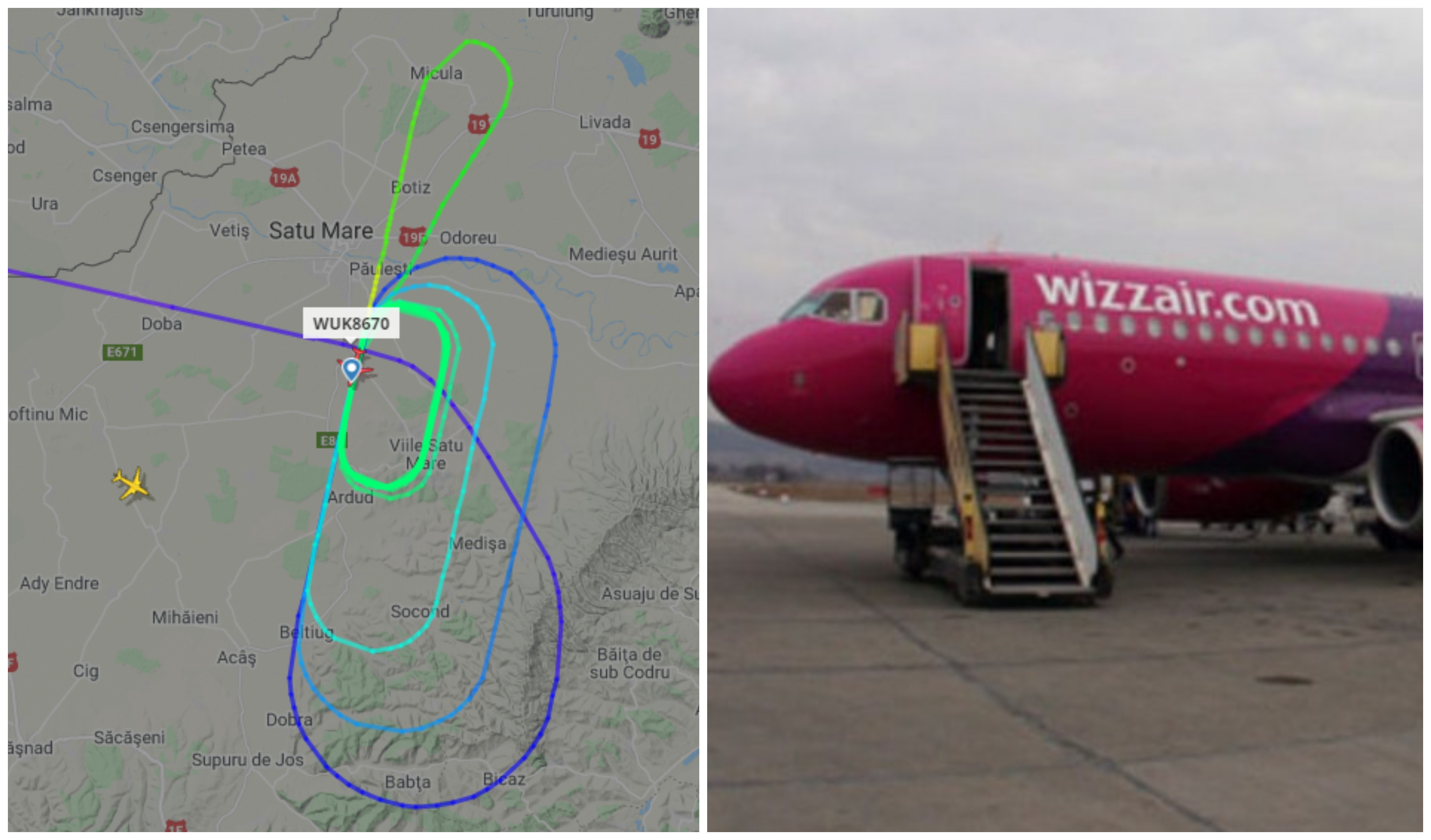 FOTO. Alertă pe Aeroportul Satu Mare. Cursa WizzAir nu a putut ateriza. A survolat județul o oră