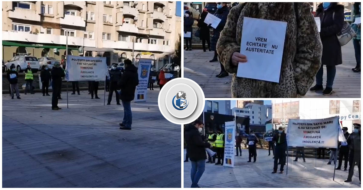 FOTO/VIDEO. Polițiștii și grefierii au ieșit în stradă la Satu Mare. Proteste față de măsurile de austeritate din sectorul bugetar