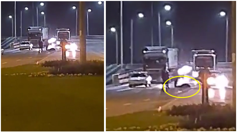 VIDEO. Incident pe Podul Decebal. Bărbat căzut pe asfalt, printre mașini