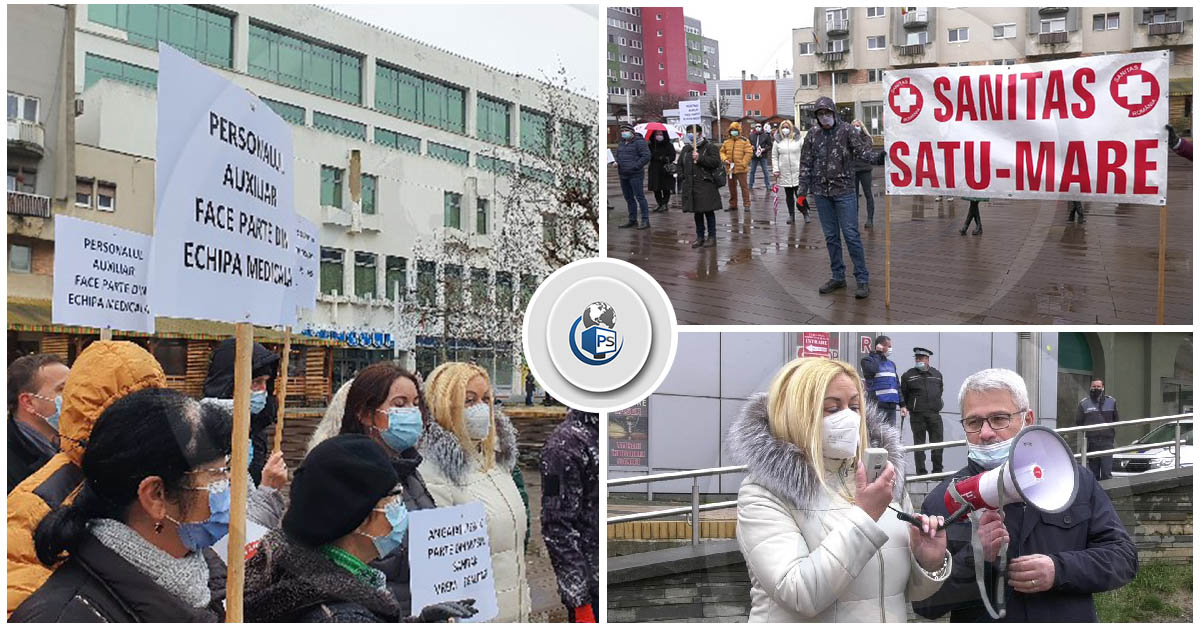 FOTO. Protest la Satu Mare. Angajații din Sănătate, în stradă din cauza salariilor înghețate