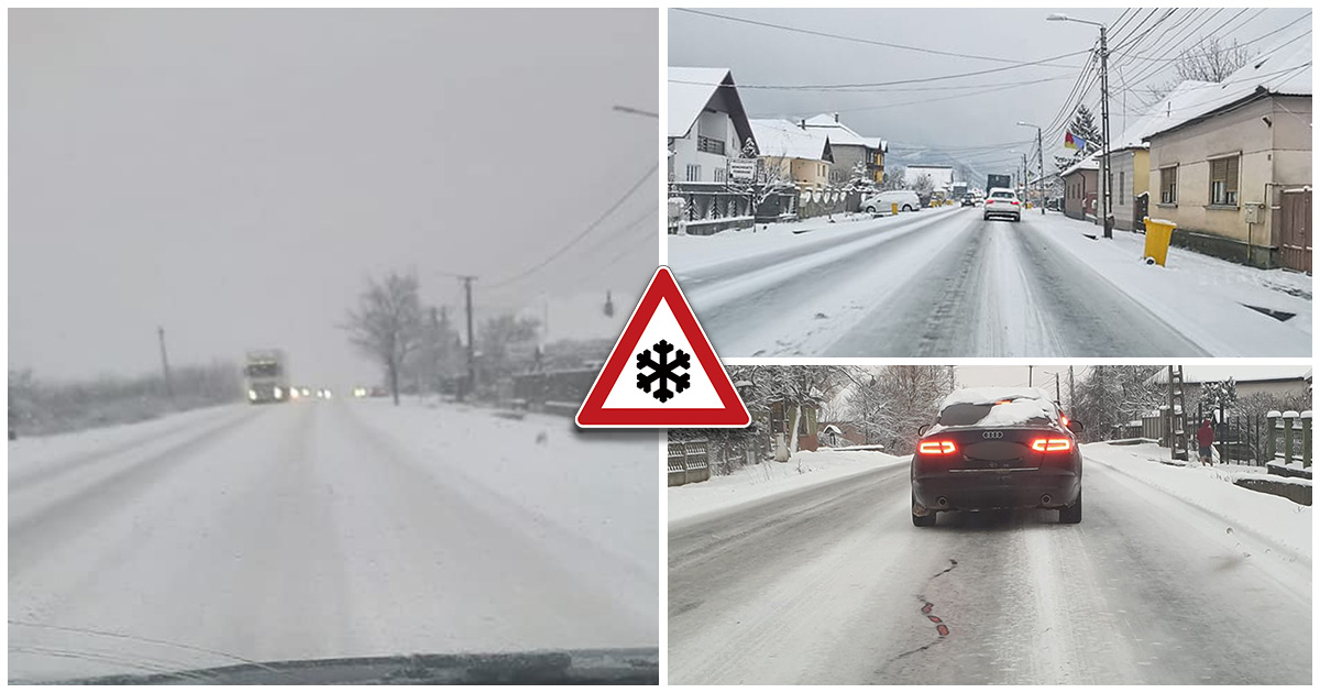 FOTOGALERIE. Atenție, șoferi! Zăpada și gheața au pus stăpânire pe DN19 Satu Mare - Baia Mare