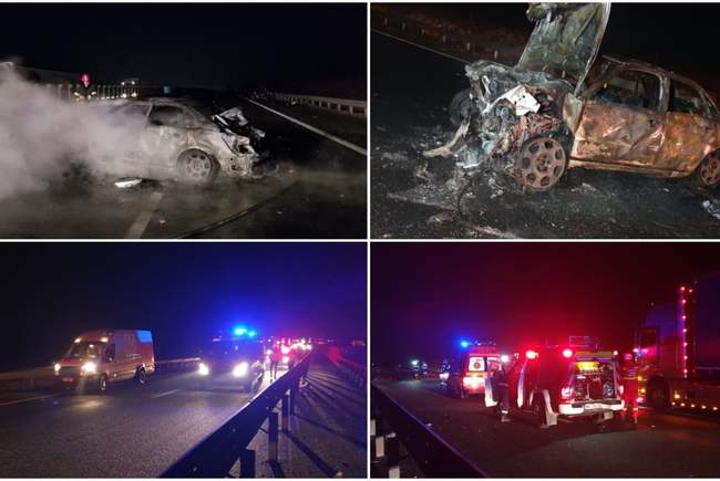 FOTO/VIDEO. Doi morți și cinci răniți, mașină în flăcări. Vinovat: tânăr fără permis