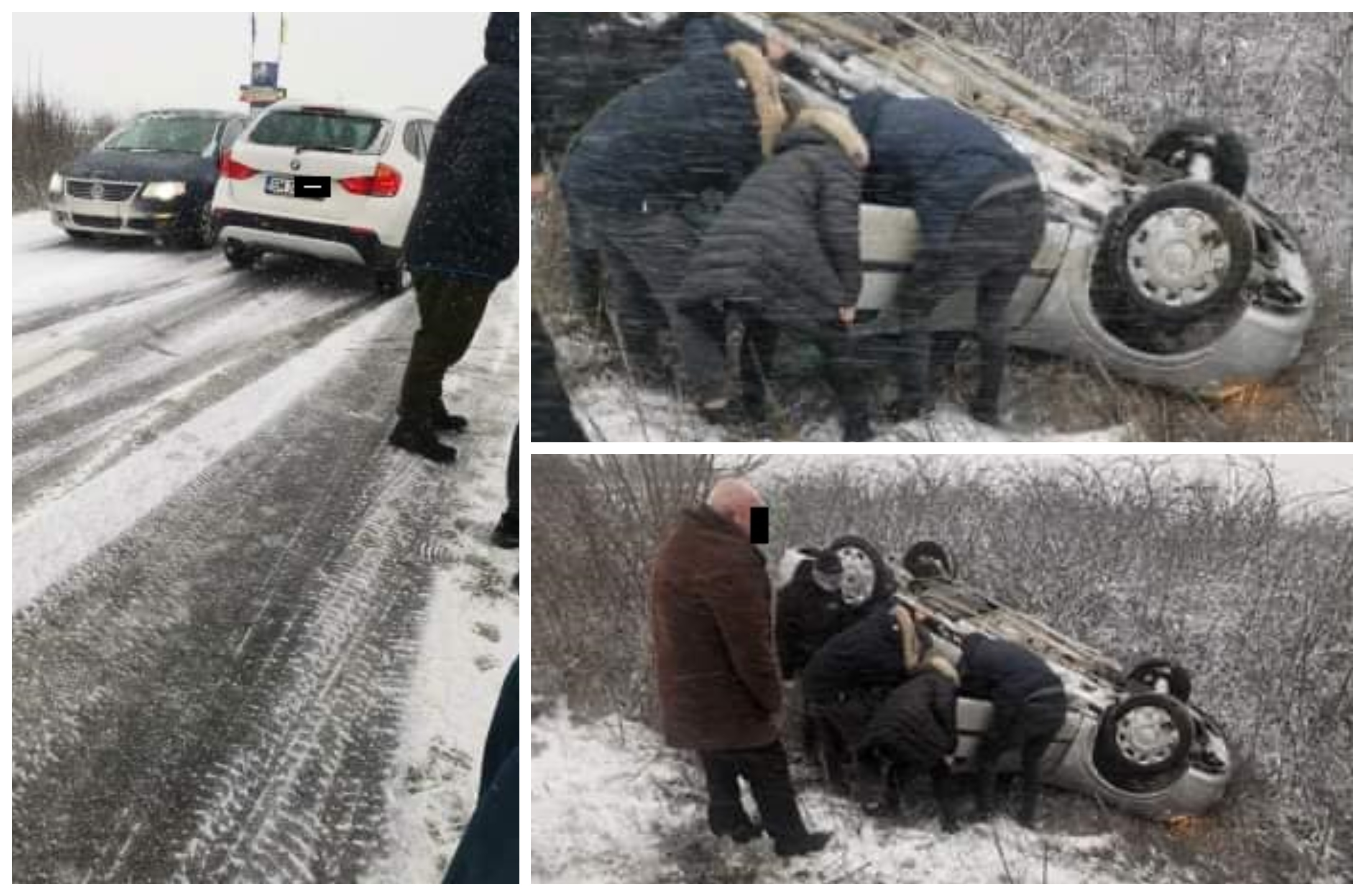 FOTOGALERIE. Accident în județul Satu Mare. Un șofer s-a răsturnat cu mașina