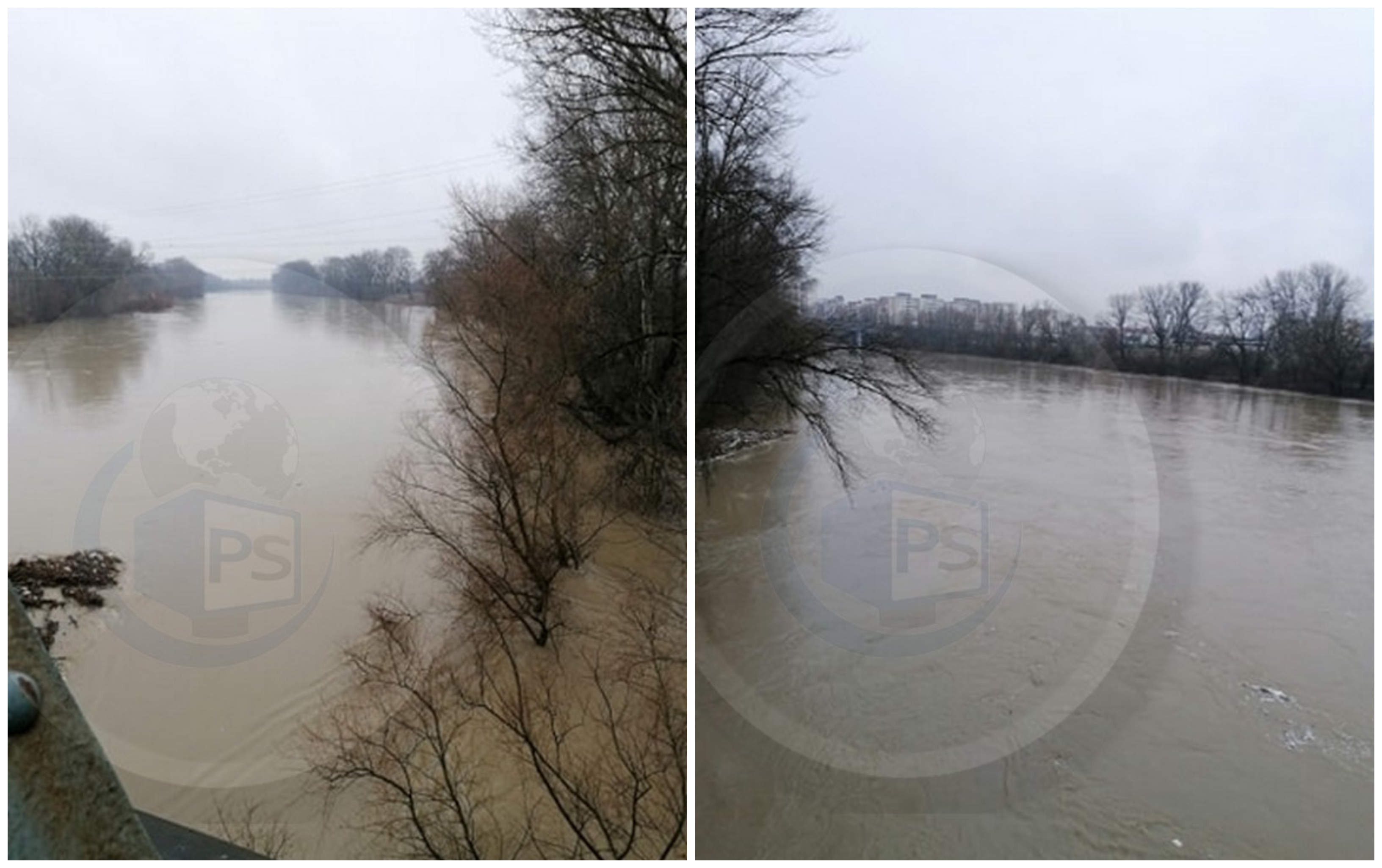 FOTOGALERIE. Alertă de inundații pe râul Someș, în Satu Mare. Debitul a crescut foarte mult