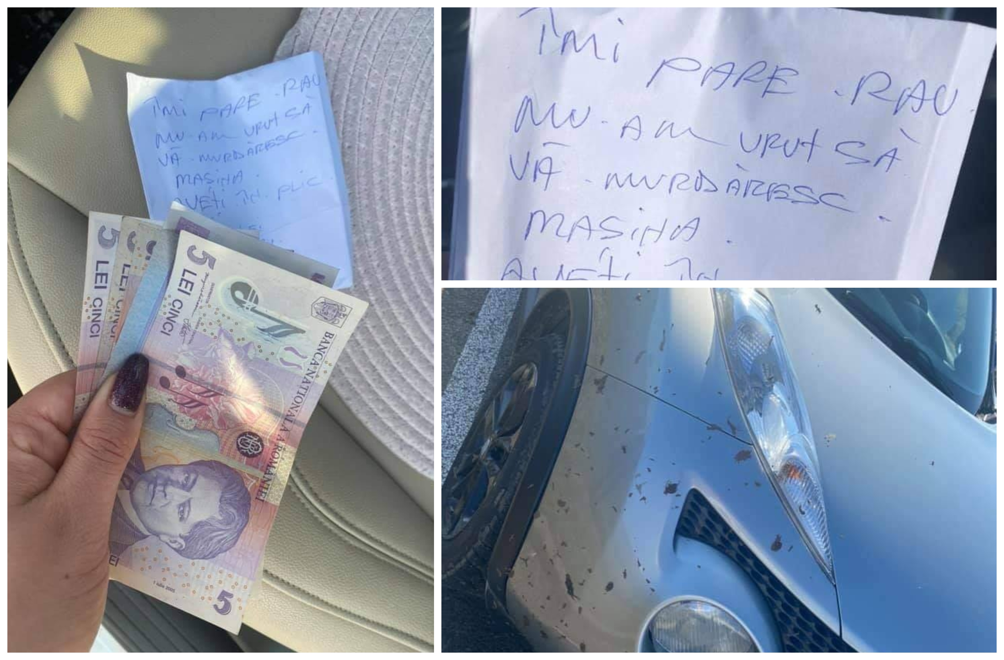FOTO. Așa da! I-a murdărit mașina și i-a lăsat 30 de lei în parbriz. Cu scuzele de rigoare