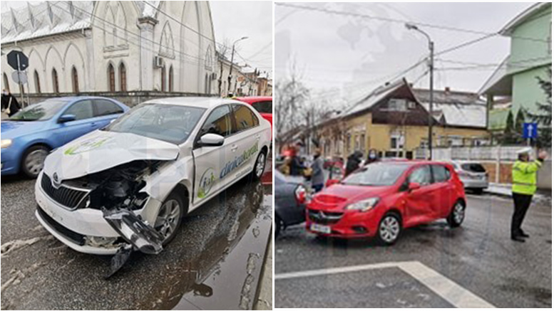 FOTOGALERIE. Accident în lanț în zona centrală a municipiului Satu Mare