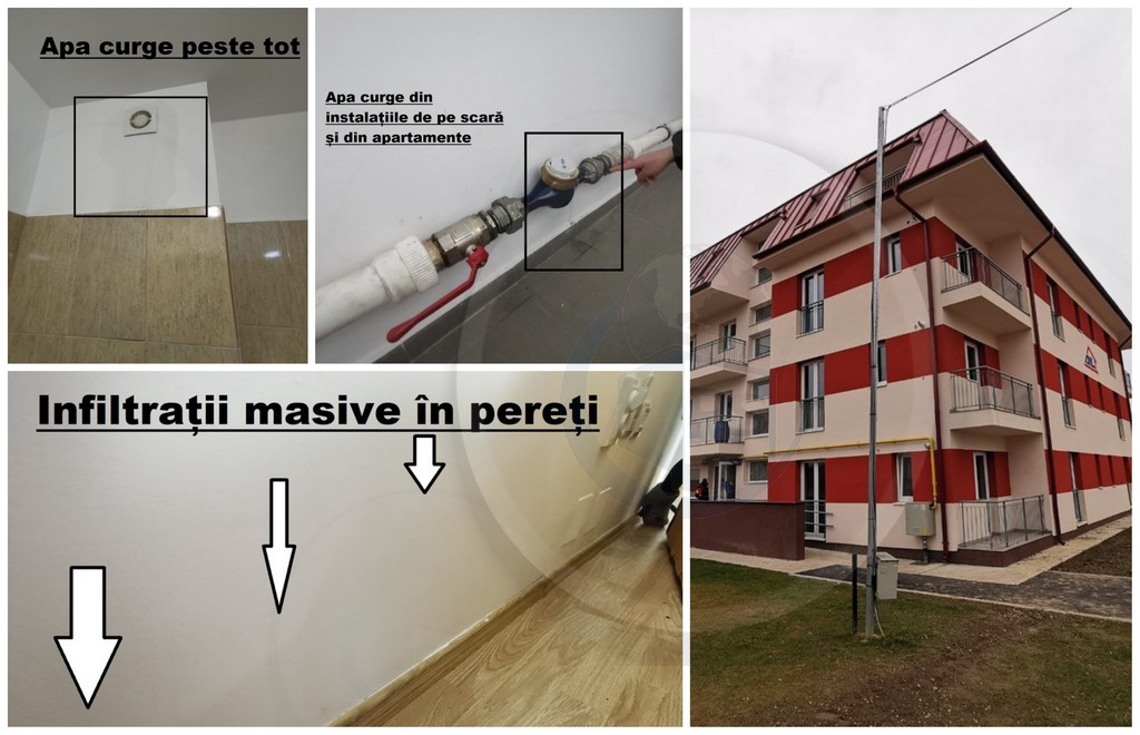 FOTO/VIDEO. ”Noile” blocuri ANL din Satu Mare, bătaie de joc: infiltrații de apă, mucegai și fără utilități