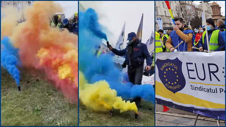 VIDEO. Protest cu fumigene de Ziua Poliției. Oamenii legii cer să le fie respectate drepturile
