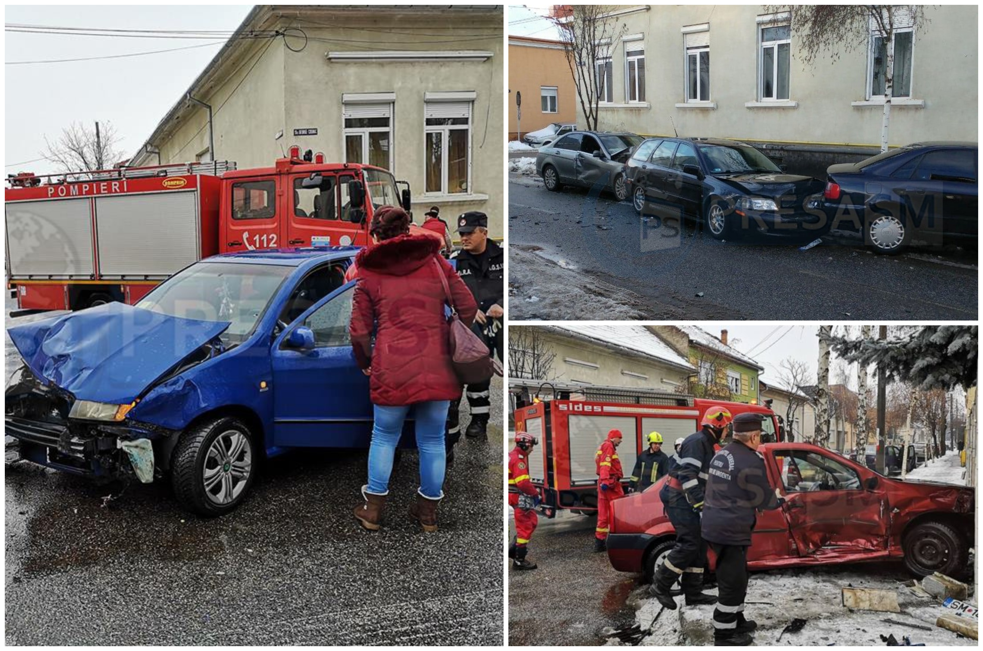 FOTO/VIDEO. Strada groazei din Satu Mare. Accidente în lanț, mașini în gard și victime