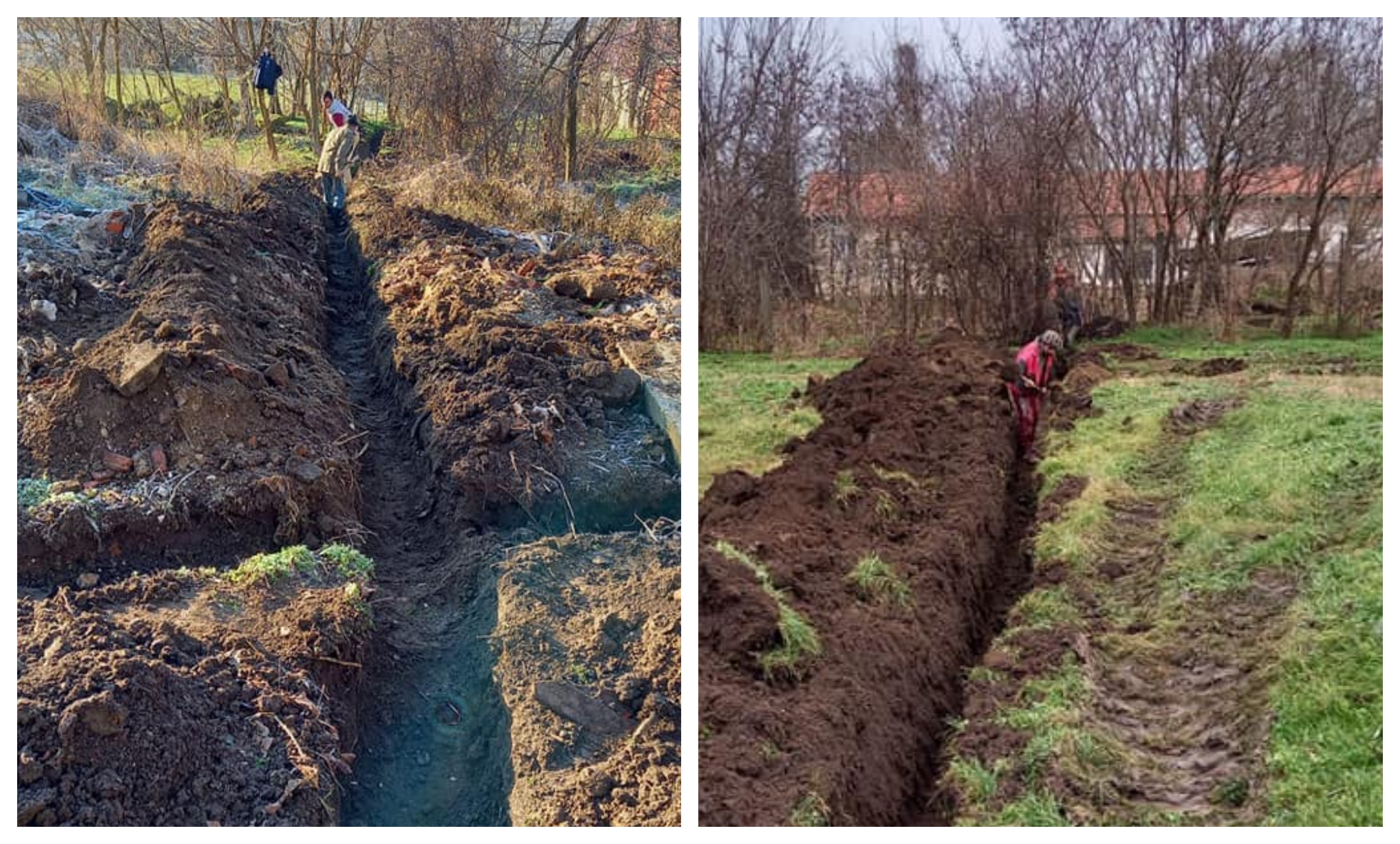 FOTOGALERIE. Primarul Tășnadului pune asistații la lucru: sapă șanțuri pentru introducerea canalizării