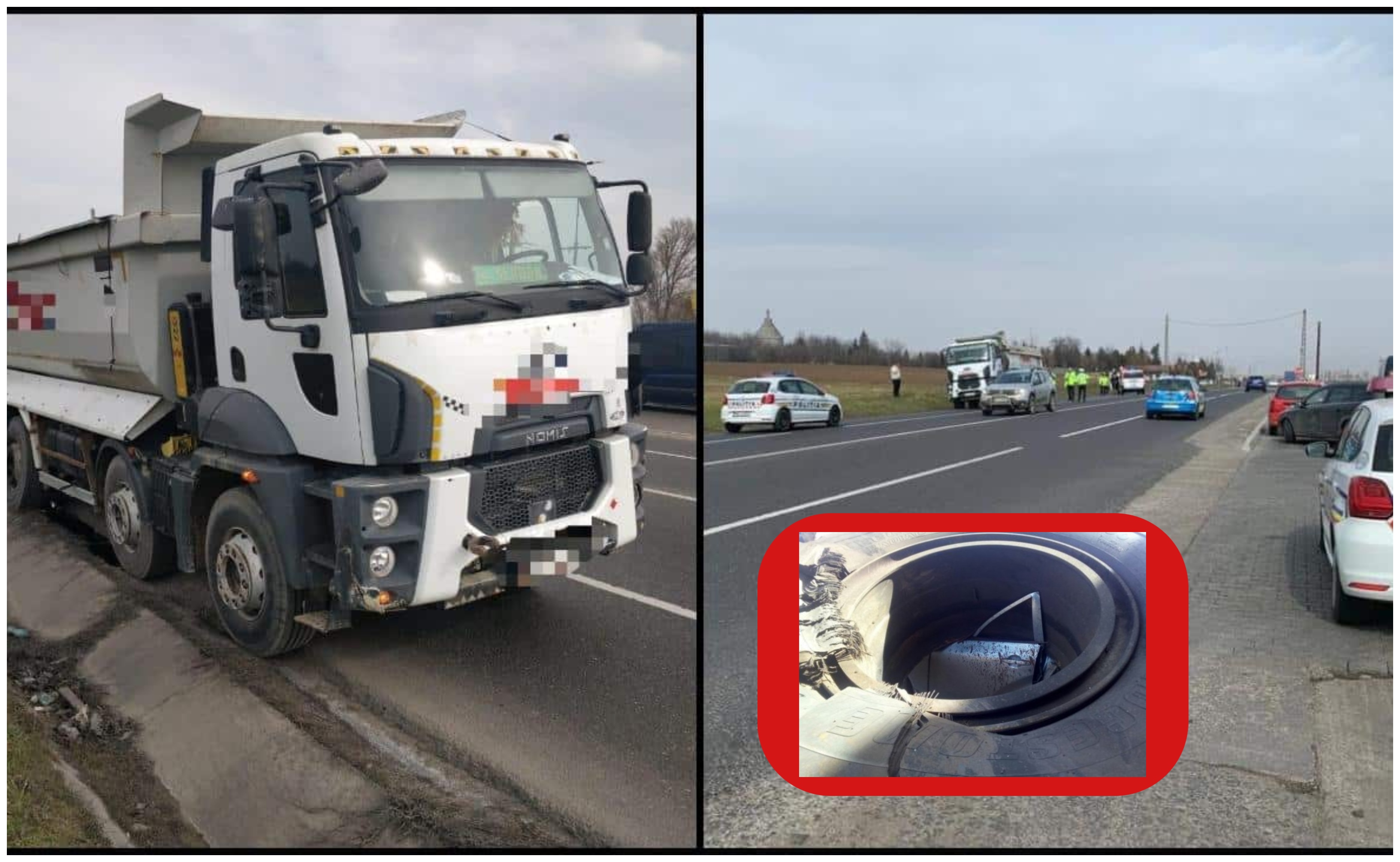 FOTO. Bărbat mort pe o terasă. Lovit de roata ruptă a unui camion