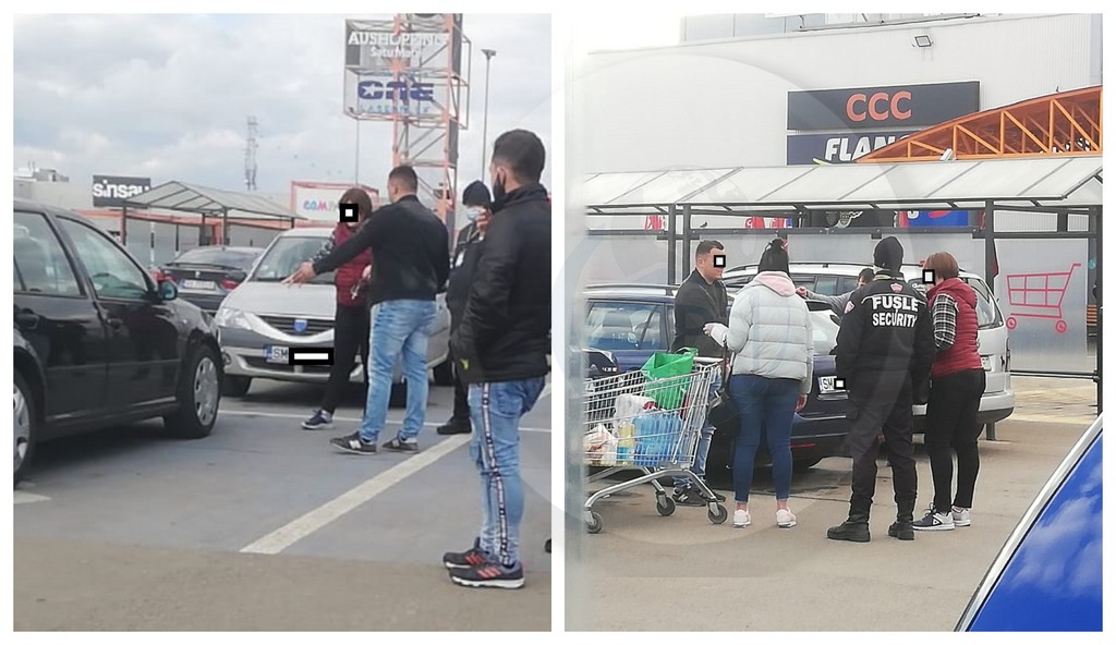FOTOGALERIE. Schimb de replici în parcarea Auchan Satu Mare. Nervi după un accident