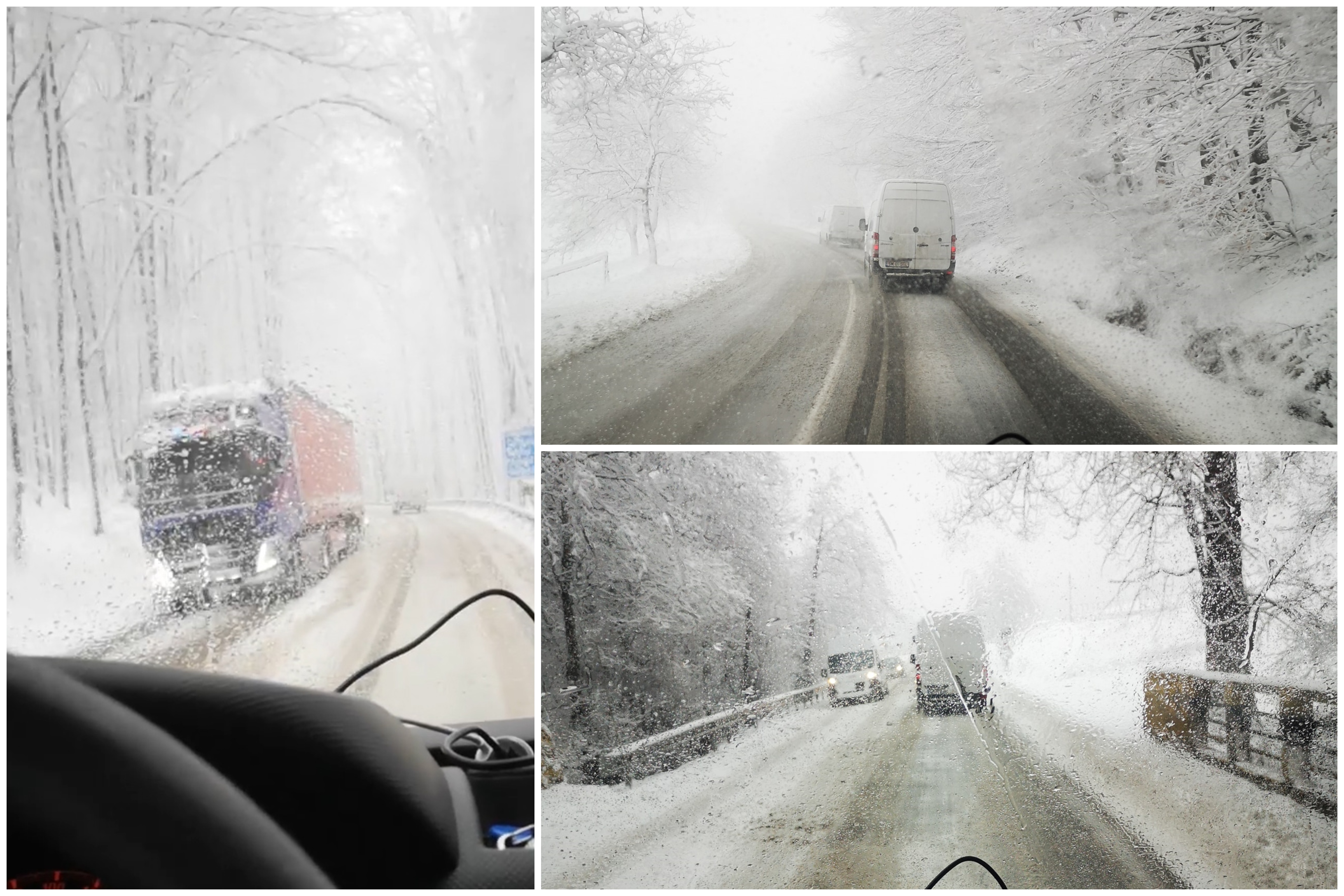 FOTO/VIDEO. TIR-uri blocate în zăpadă pe DN19, între Satu Mare și Maramureș