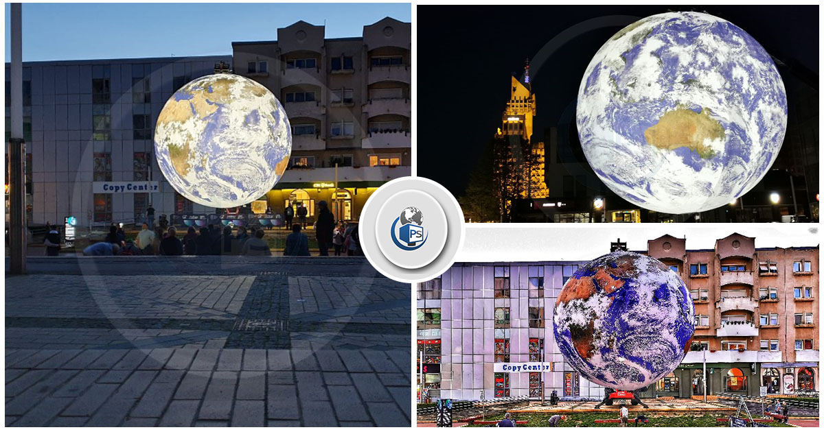 FOTO/VIDEO. Pământul suspendat la Satu Mare: Instalația a fost montată. Sunt așteptați sătmărenii