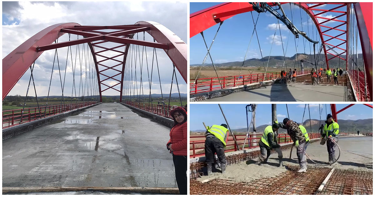 FOTO/VIDEO. Aproape gata! S-a turnat betonul pe podul care leagă județele Satu Mare și Maramureș