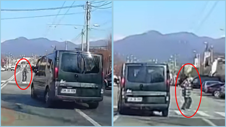 VIDEO. Pieton, pe trecere, la un pas să fie omorât de un sătmărean inconștient!