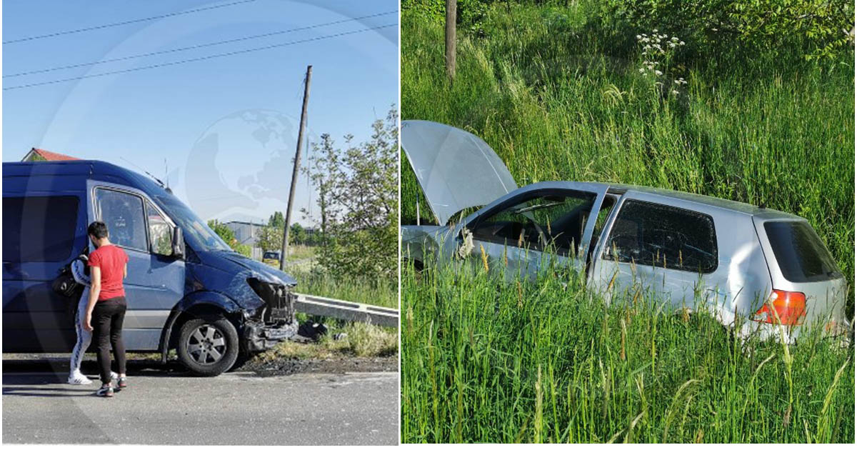 FOTO/VIDEO. Accident grav la ieșirea din Satu Mare. Mașină în șanț, stâlp spulberat