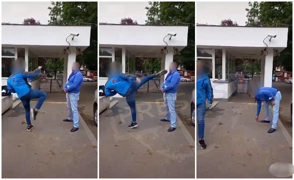 VIDEO. Fight Club la intrarea în Spitalul Județean Satu Mare. Lovituri de karate ale paznicilor, în plină zi!