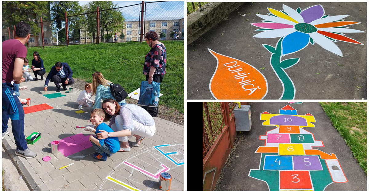 FOTOGALERIE. Proiect inedit dedicat celor mici. Trotuarele prind culoare. Un primar din Satu Mare caută voluntari