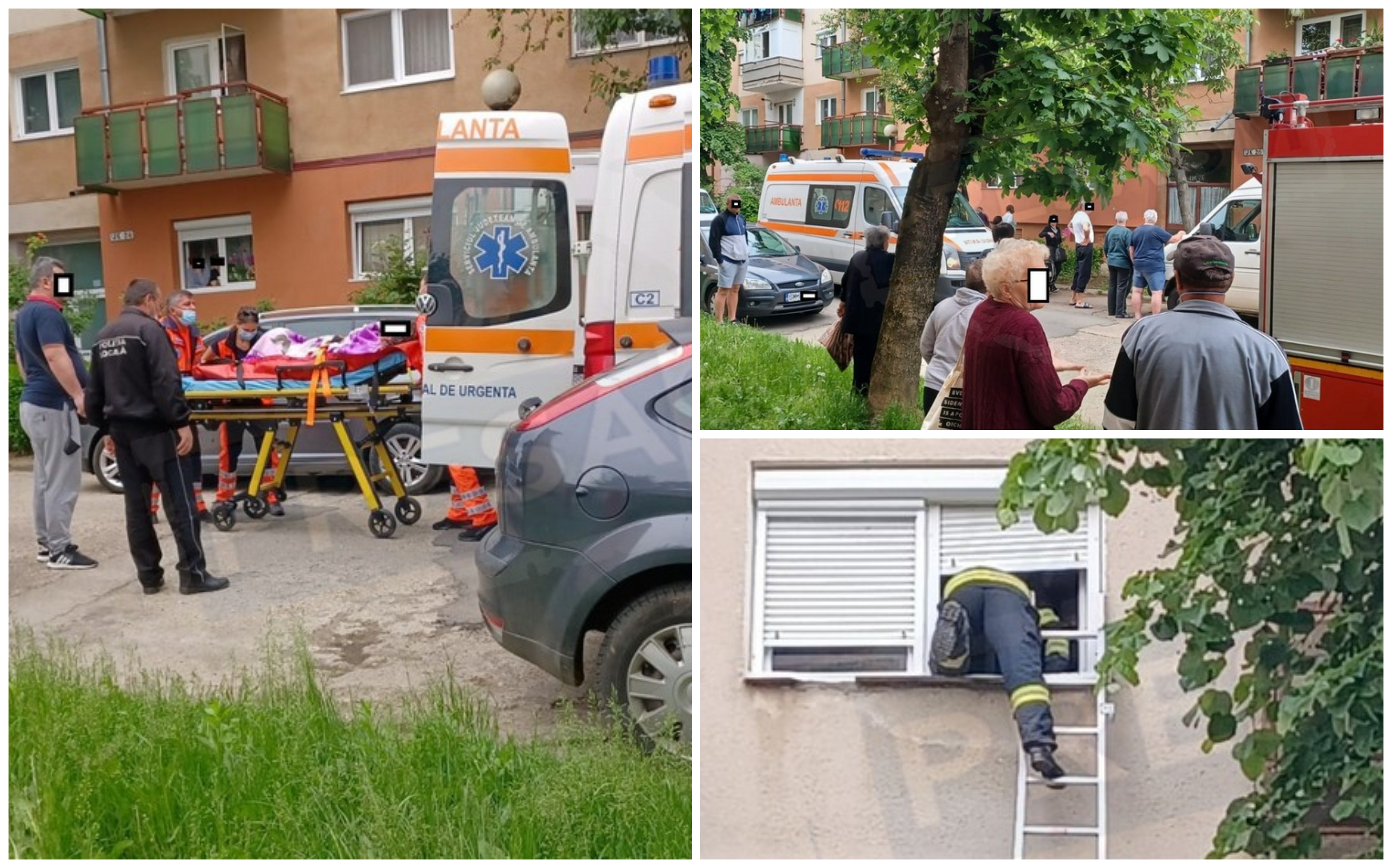 FOTO/VIDEO. Intervenție în forță în Micro 17. Pompierii au spart geamul pentru salvarea unei femei