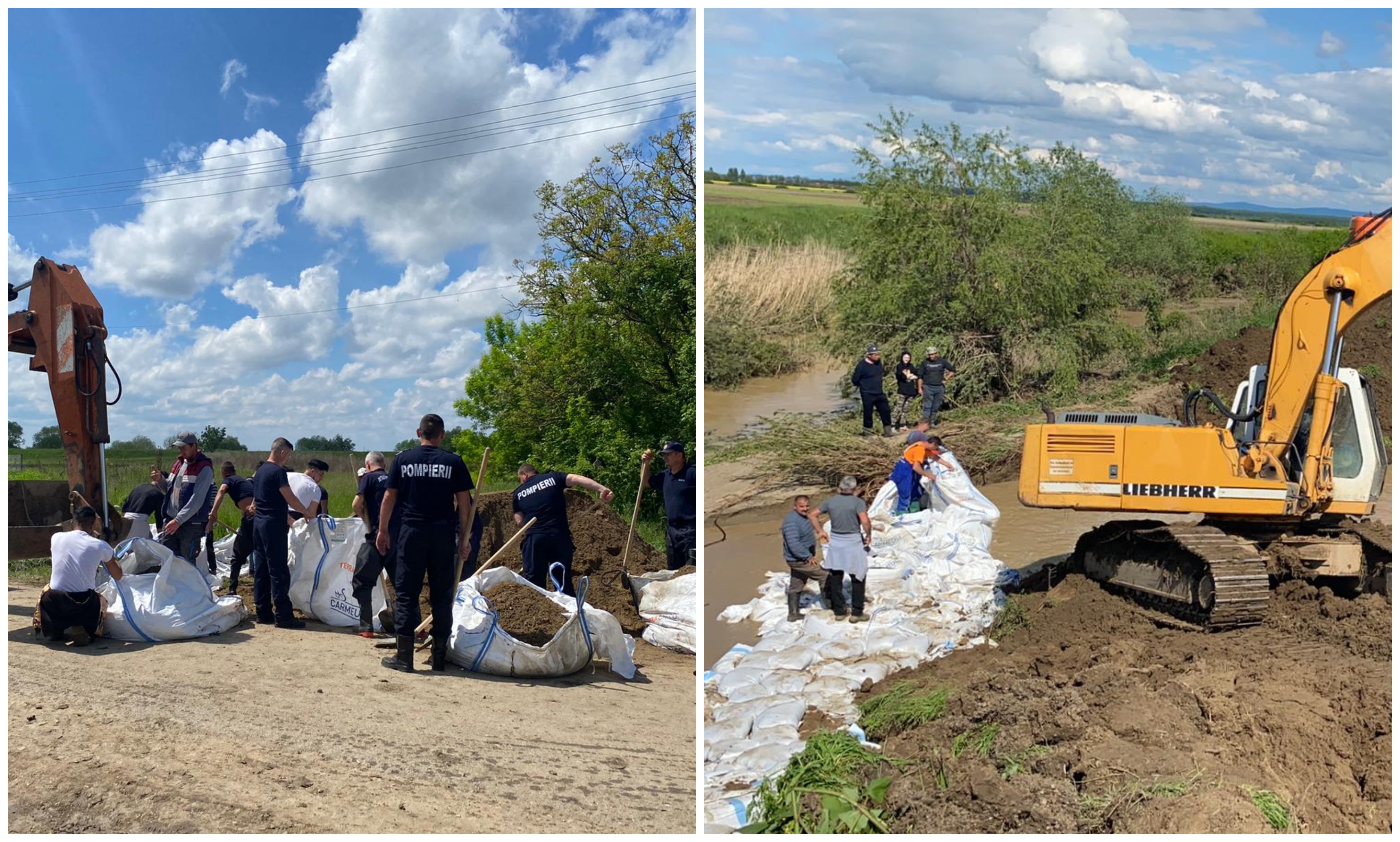 FOTO/VIDEO. Mobilizare pentru repararea digului distrus de apă în județul Satu Mare