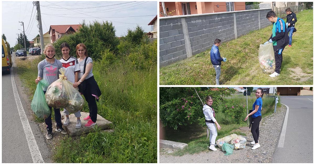 FOTO. La Odoreu, copiii au făcut curat în urma nesimțiților. Au cules gunoiul aruncat pe spațiul public
