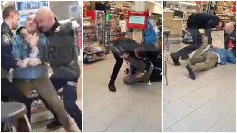 VIDEO. A scos cuțitul într-un supermarket din Sibiu pentru că nu a vrut să-și pună masca. Polițiștii l-au imobilizat