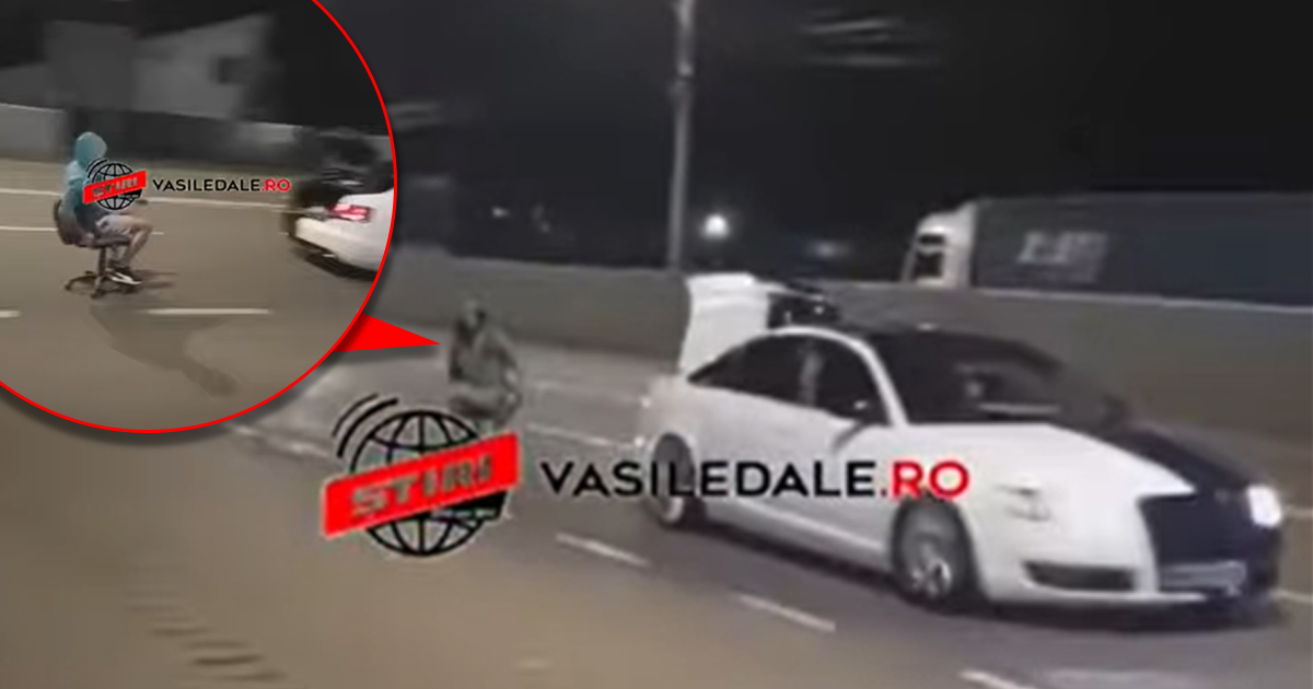 VIDEO. În trafic, cu scaunul de birou. Distracție periculoasă pe o șosea din județul vecin