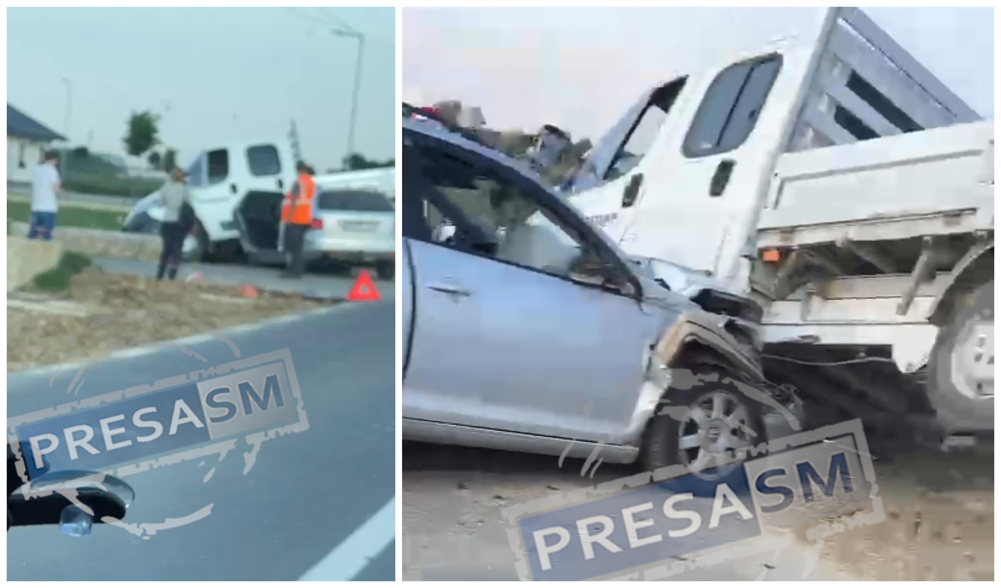FOTO/VIDEO. Accident rutier în județul Satu Mare. Impact între o mașină și o dubă