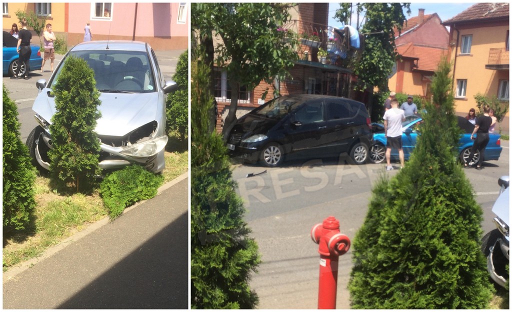 FOTOGALERIE. Accident în lanț în municipiul Satu Mare. Mai multe mașini avariate