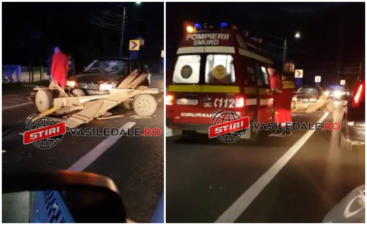 FOTOGALERIE. Căruță spulberată pe DN1C, între Satu Mare și Baia Mare. Calul a murit