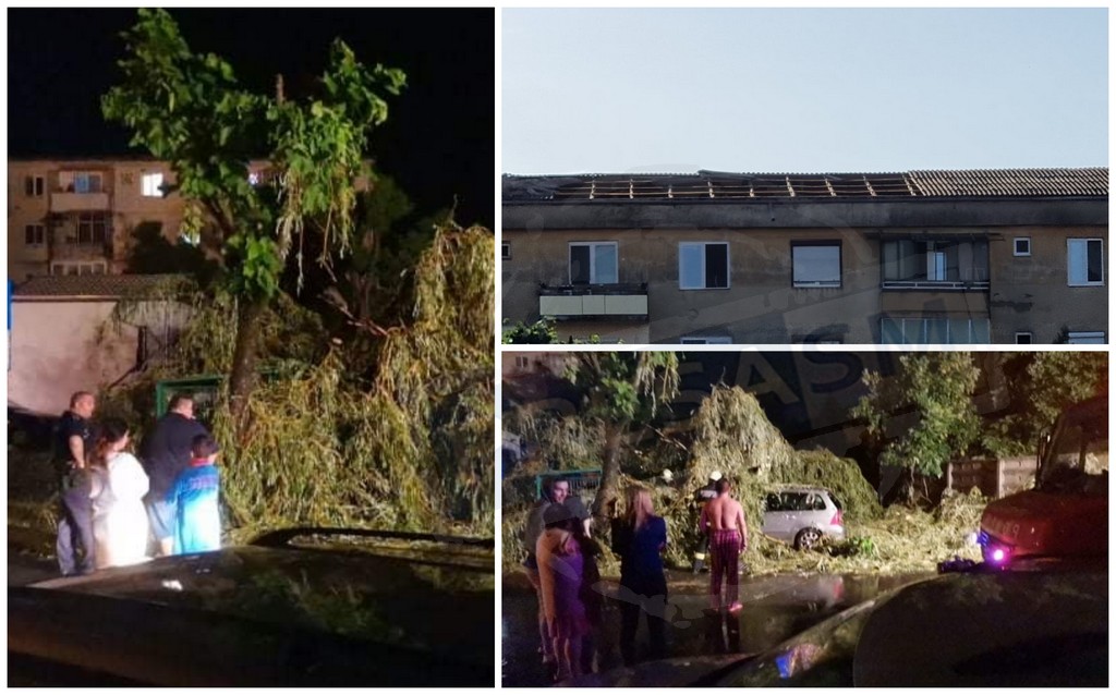 FOTO/VIDEO. Copaci căzuți, mașini avariate, acoperiș smuls de vânt și inundații la Satu Mare