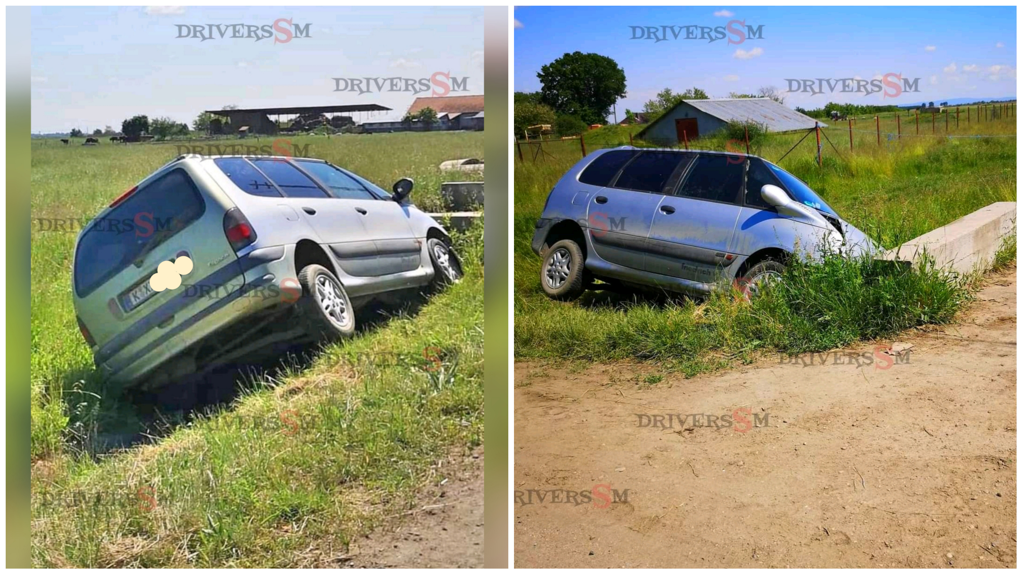 FOTO. Accident în județul Satu Mare. Mașină în șanț, oprită într-un cap de pod