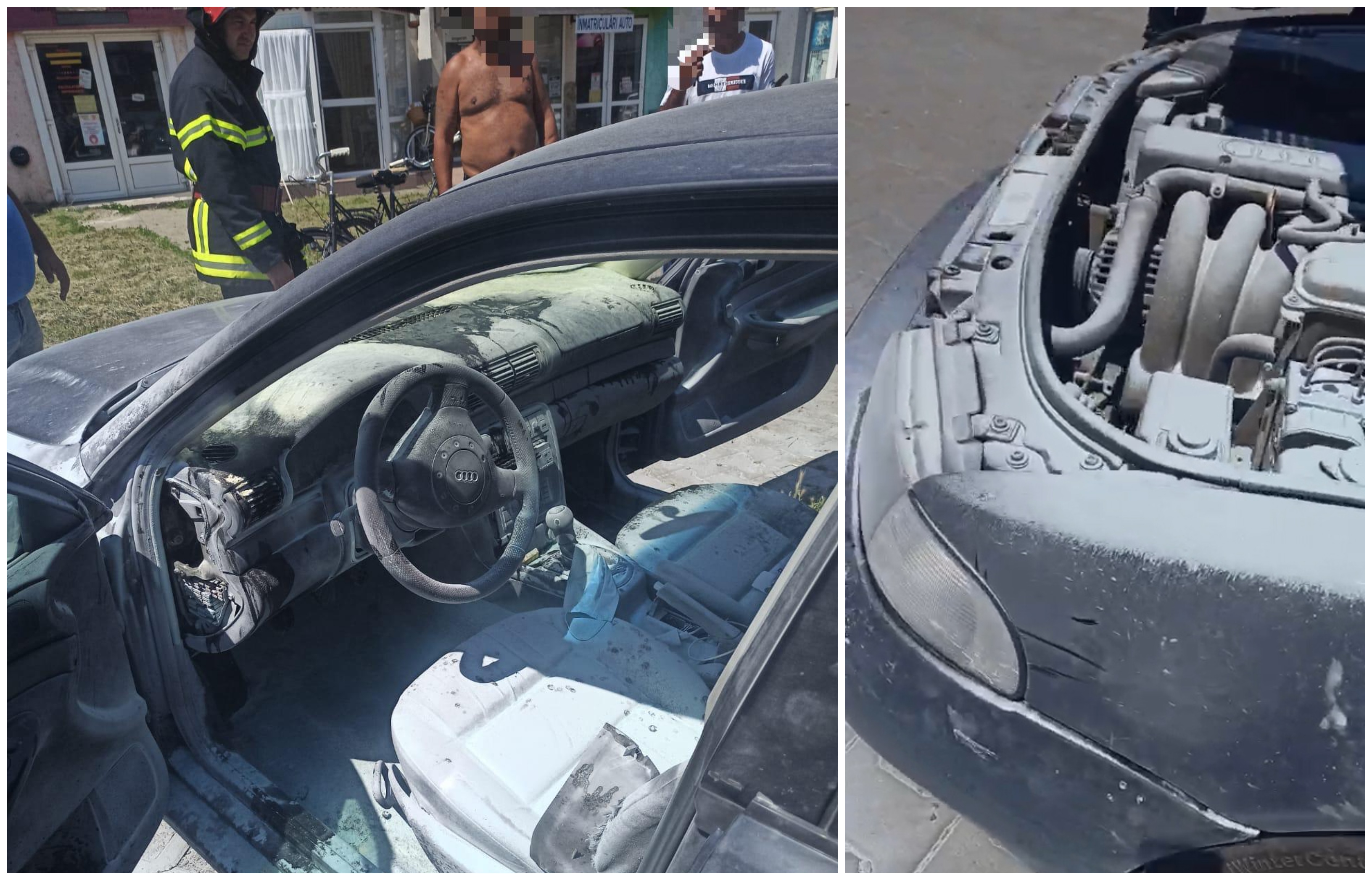 FOTO/VIDEO. Panică pe șosea, în municipiul Carei! Incendiu la un autoturism