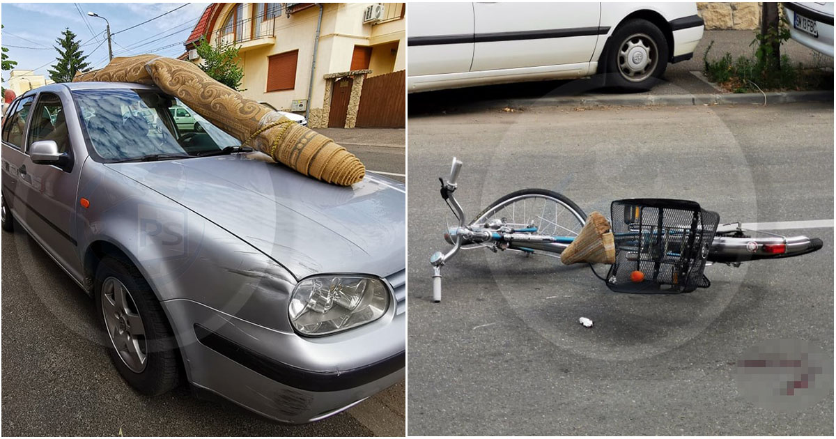 FOTO. Biciclistă lovită de mașină, lângă Piața Mică, în Satu Mare