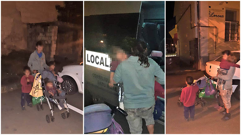 FOTO. Trist! O mamă cu 3 copilași trăiește pe străzi, în municipiul Satu Mare