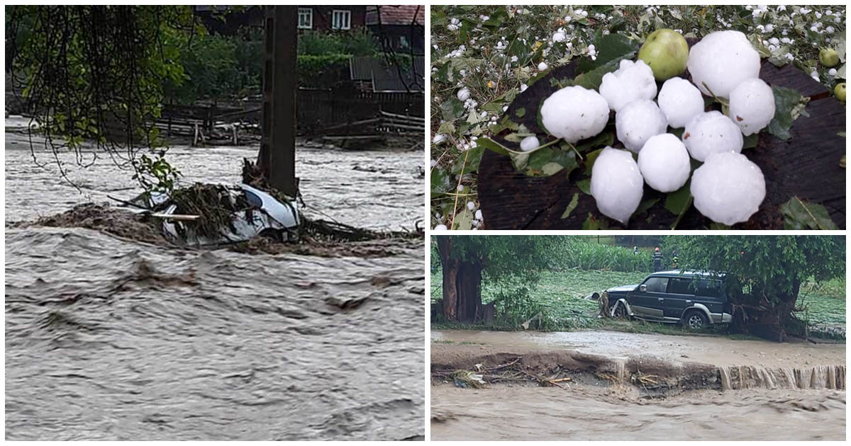 FOTO/VIDEO. Fenomene extreme în vestul țării: Grindină cât un măr, viituri și vijelii