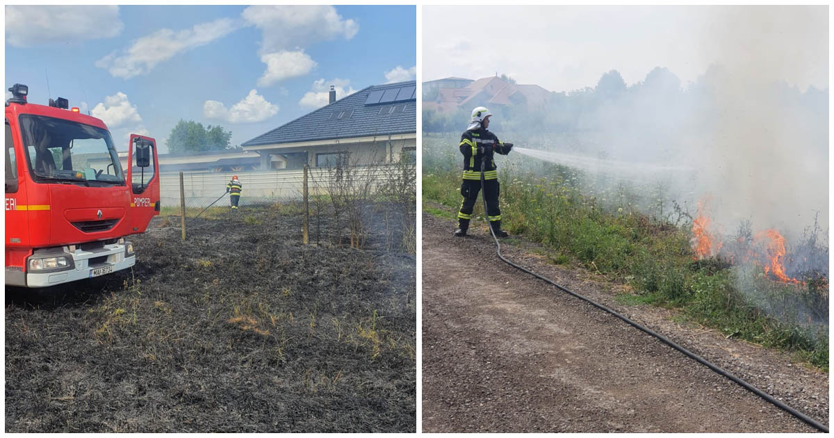 FOTOGALERIE. Foc pus intenționat într-o zonă cu vile din municipiul Satu Mare