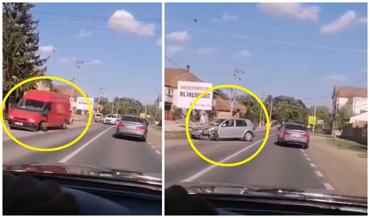 VIDEO. Ziua și accidentul. Impact între un autoturism și o dubă în județul Satu Mare