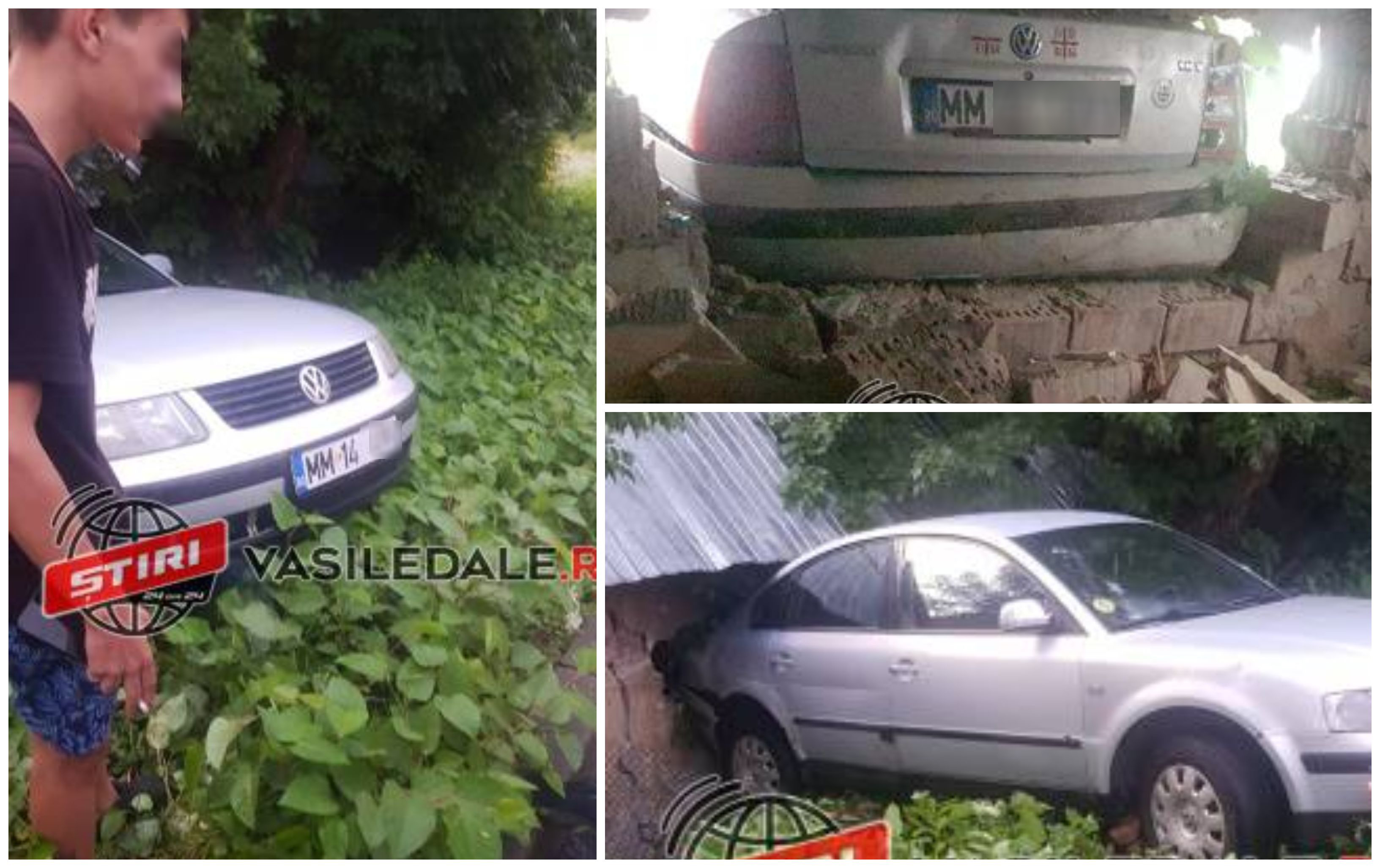 FOTO/VIDEO. Puștan, fără permis, s-a înfipt cu mașina într-o casă. Era să ucidă două fetițe