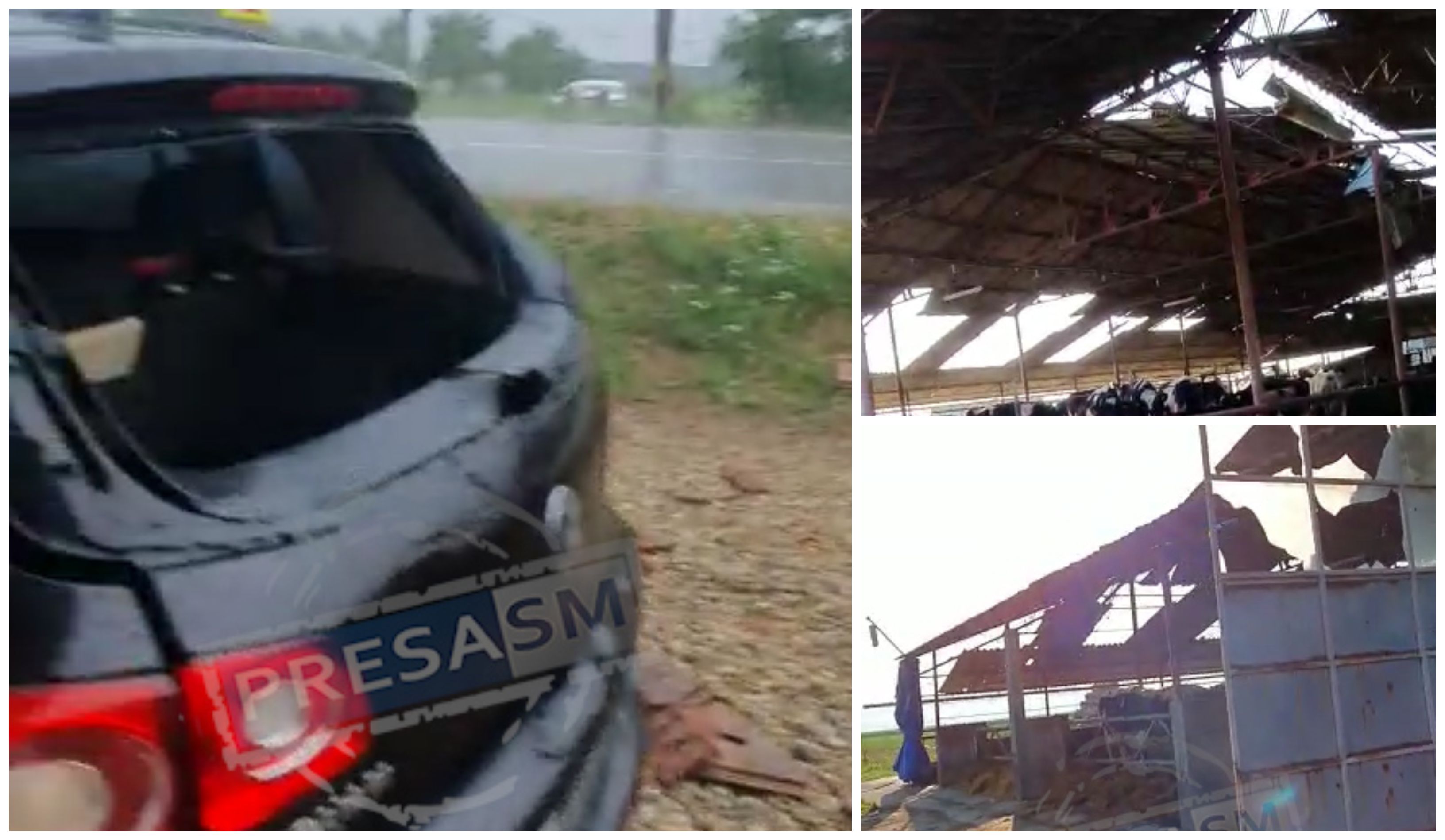 VIDEO. Case, o fermă și mașini distruse de vijelie în județul Satu Mare