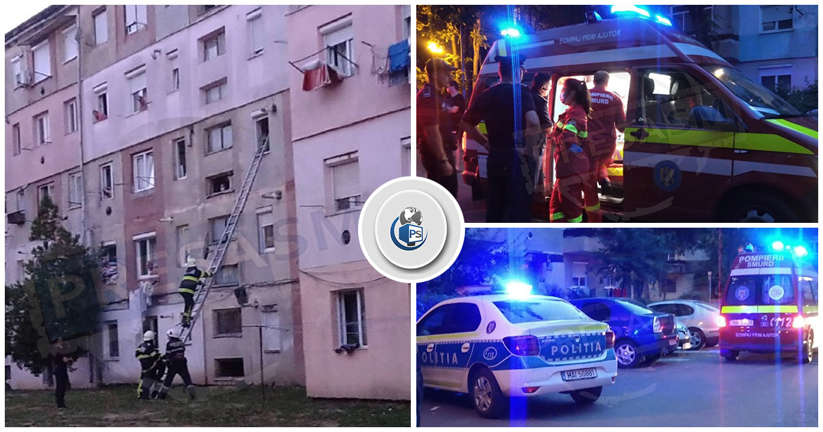 FOTOGALERIE. Mobilizare pentru salvarea unei sătmărence! S-a intervenit pe geamul unui bloc