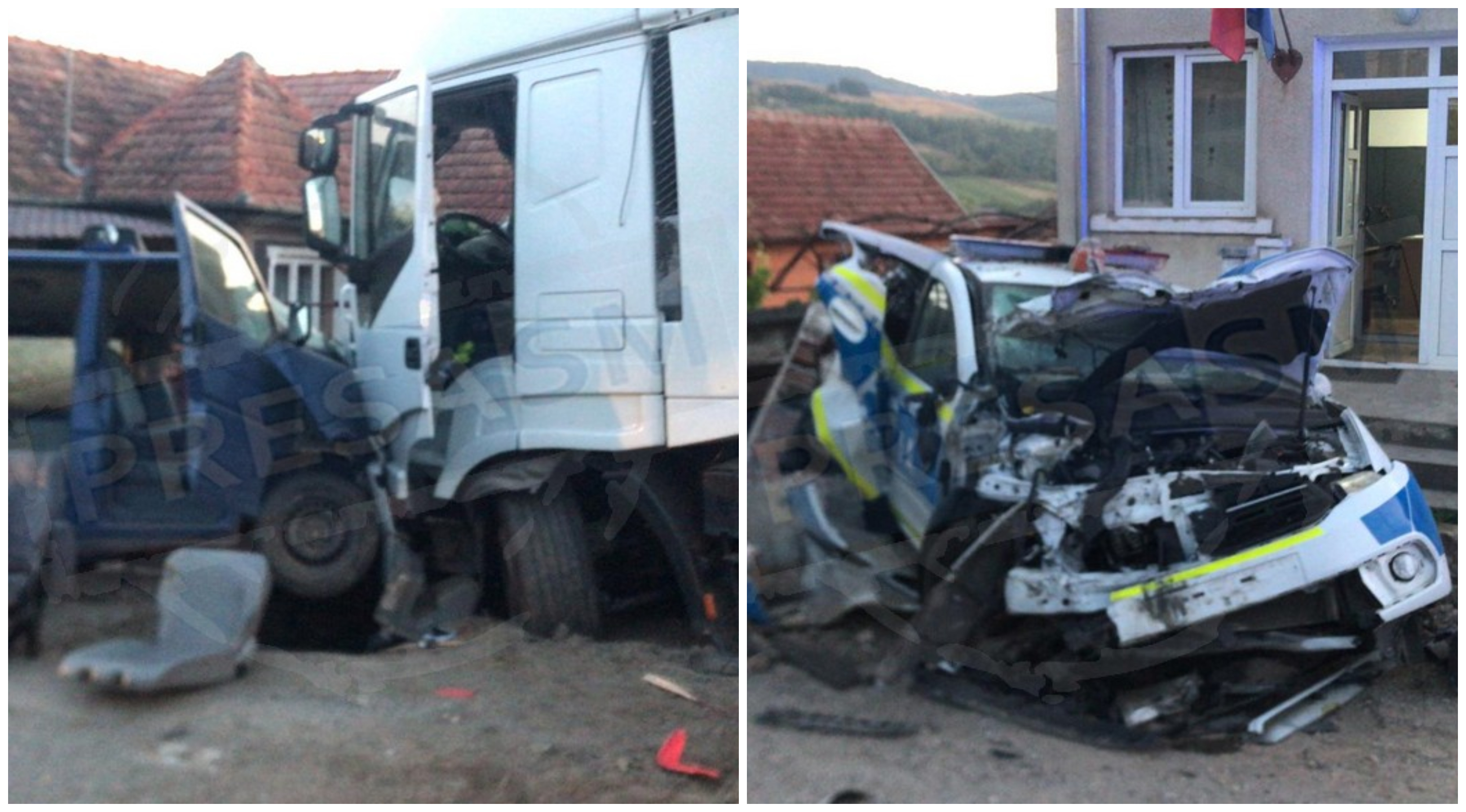 FOTO. Accident grav pe DN1F Satu Mare-Cluj. Mașini de Poliție și Jandarmerie spulberate de un TIR