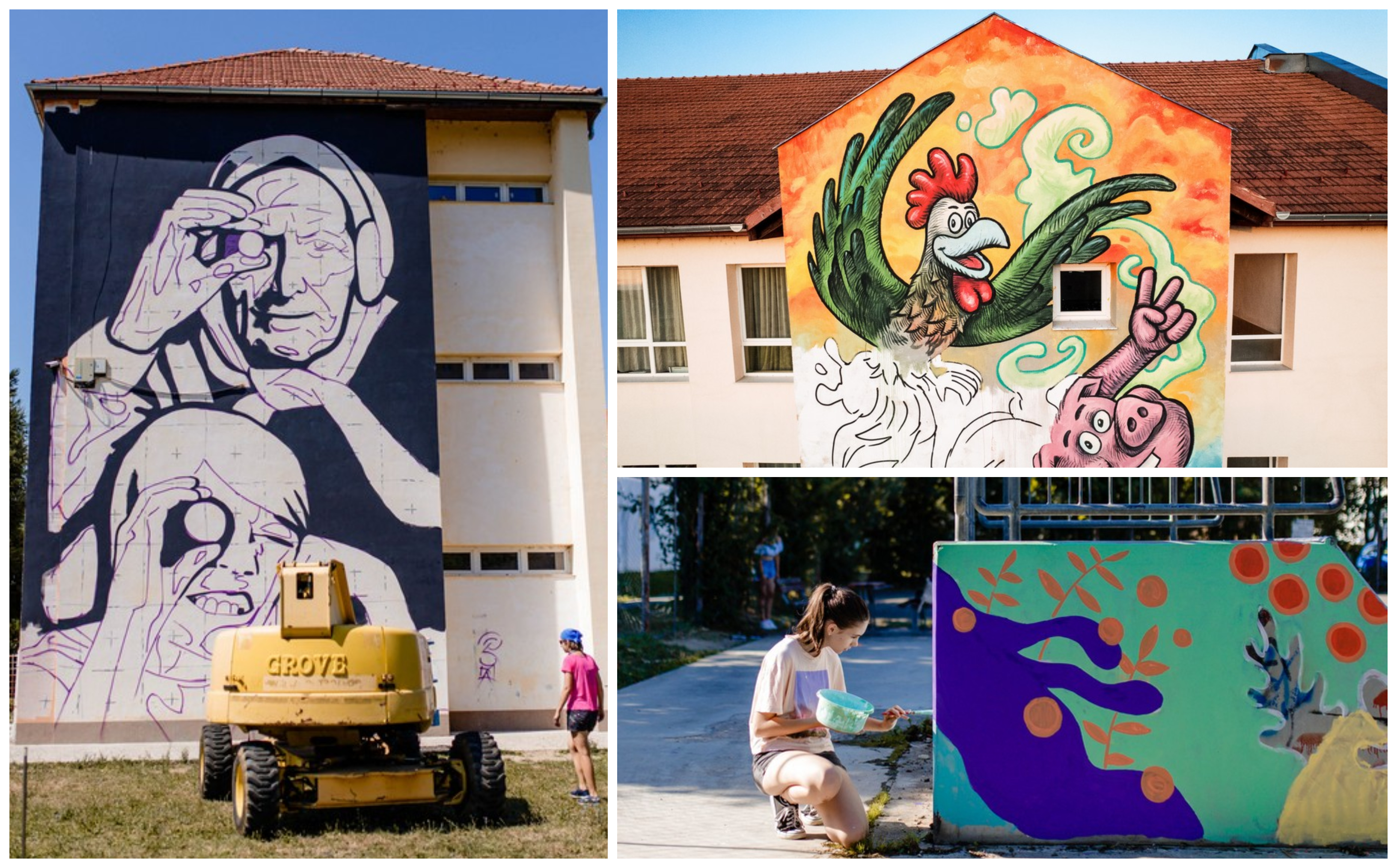 FOTO/VIDEO. Clădirile din municipiul Satu Mare prind culoare. Picturi uriașe pe școli