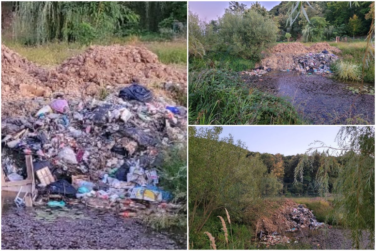 FOTO."Marea curățenie" a trecut. Gunoaie aruncate lângă o baltă, în Călinești-Oaș