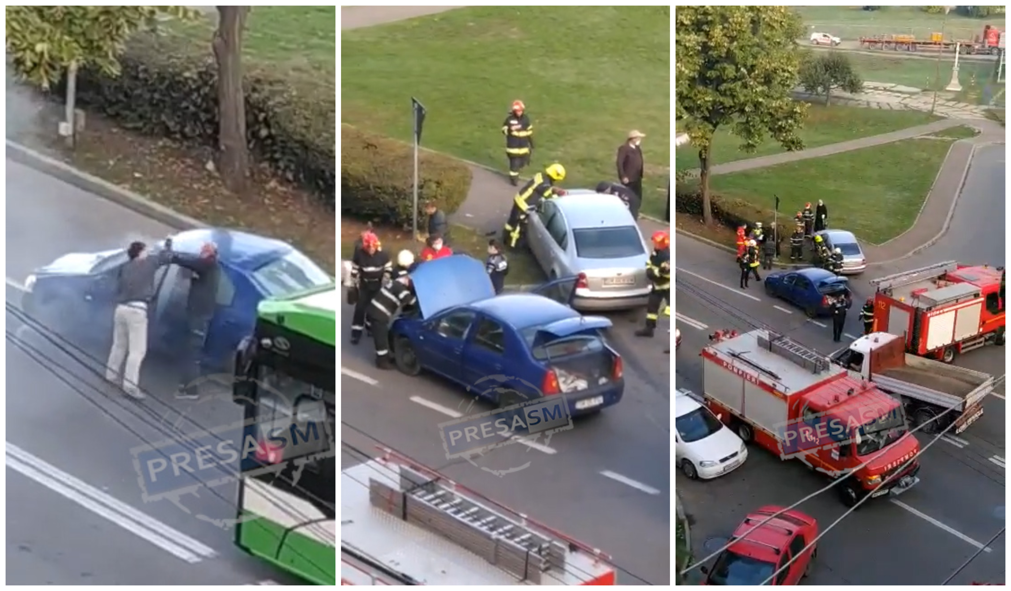 VIDEO. Accident cu mulți pumni în municipiul Satu Mare. Intervenție de amploare a pompierilor/polițiștilor