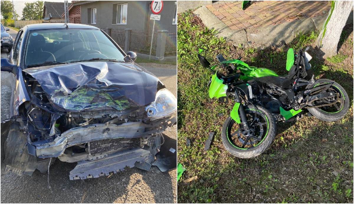 FOTO/VIDEO Accident grav pe DN19F, în județul Satu Mare. Motociclist lovit de o mașină