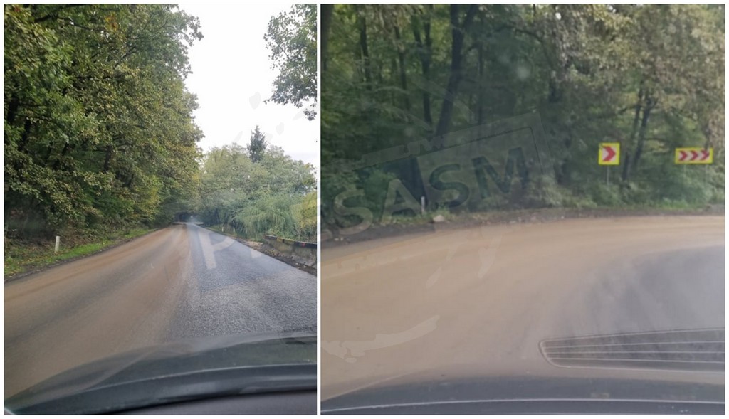 FOTO/VIDEO. DN19, Livada - Orașu Nou, acoperit cu noroi! Pericol public din cauza unor inconștienți